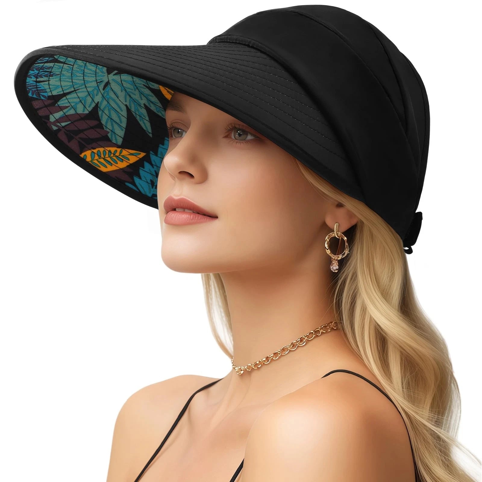 Sun Hats for Women, Wide Brim Beach Hats UV Protection, Packable Visor Ponyta...