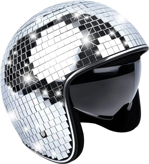 Disco Helmet with Retractable Visor Glitter Mirror Glass Punk Costume Hat for Ba